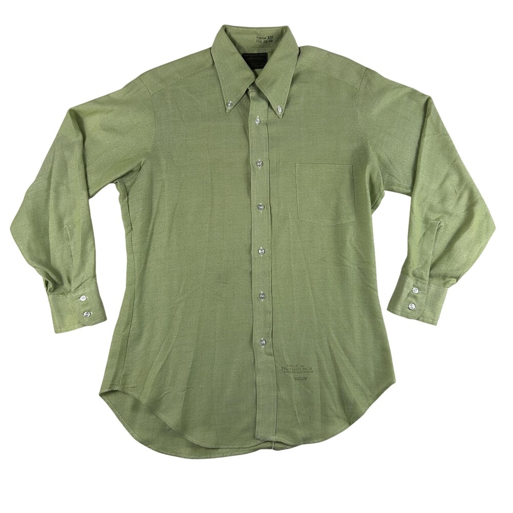 Vintage Sears Dress Shirt Mens 15.5 32/33 Green Long Sleeve Button Down 70s USA